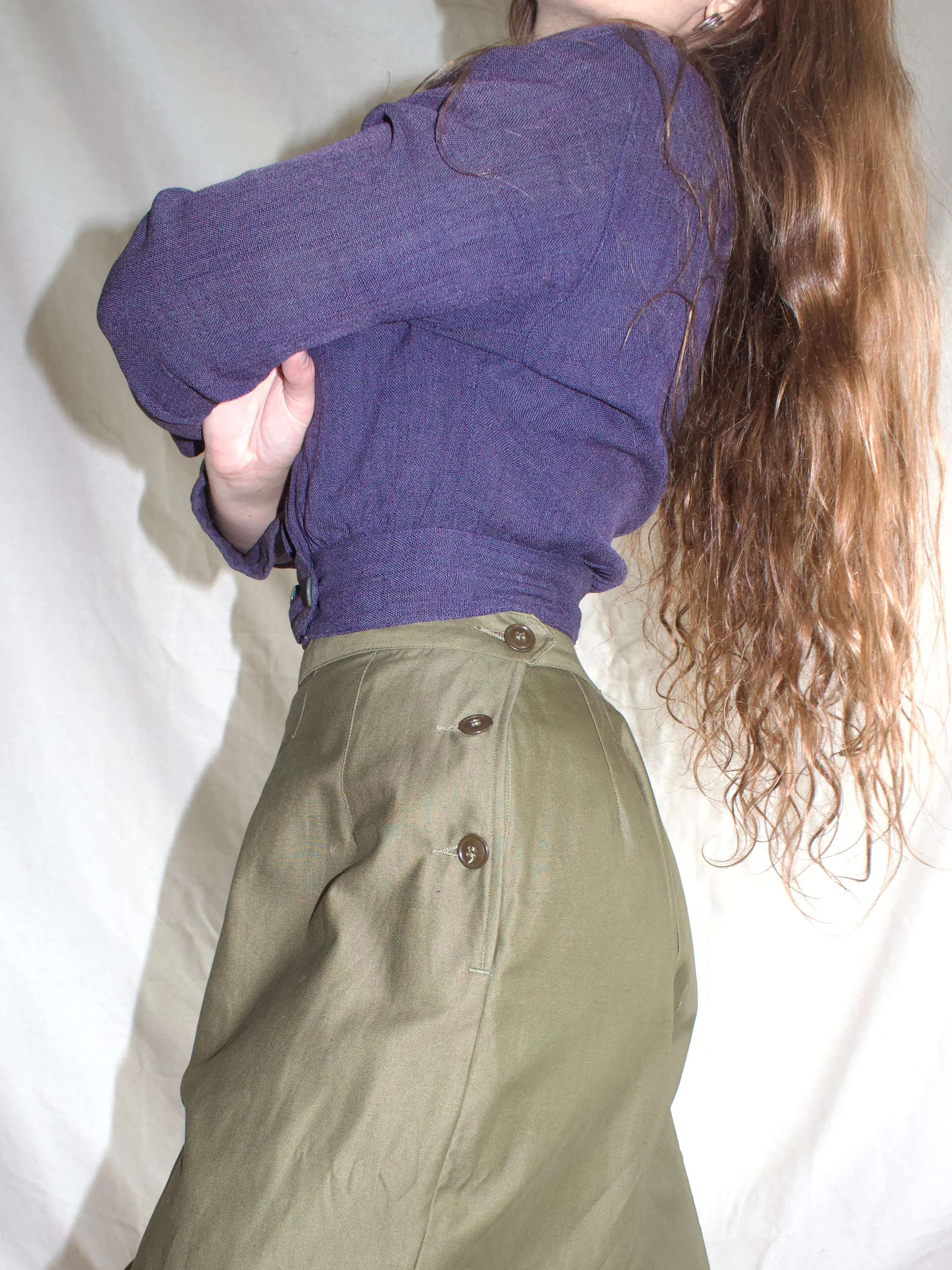 1940s Womens Army Crops (WAC) Military Cotton Sateen Side Button Pants