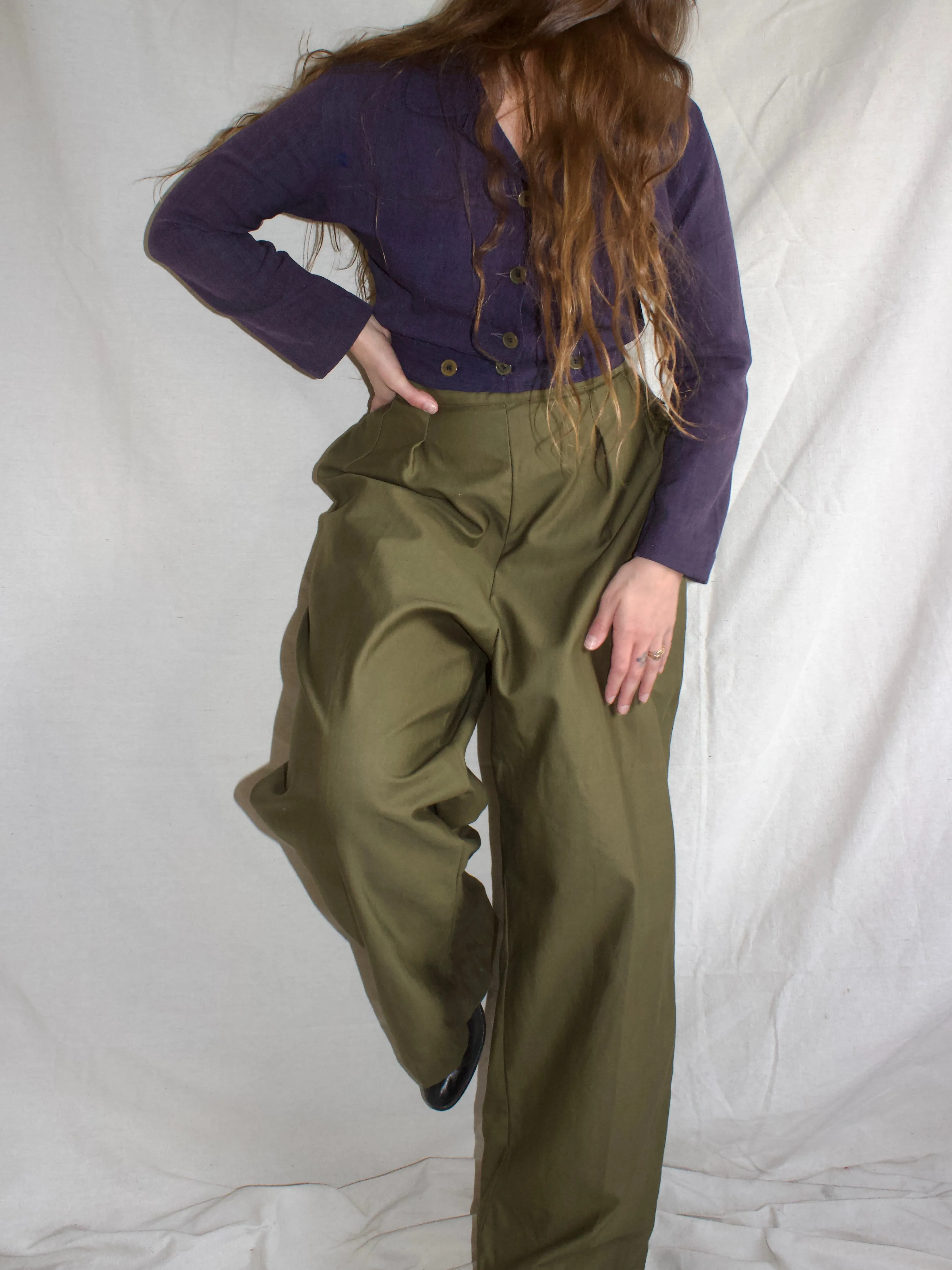 1940s Womens Army Crops (WAC) Military Cotton Sateen Side Button Pants