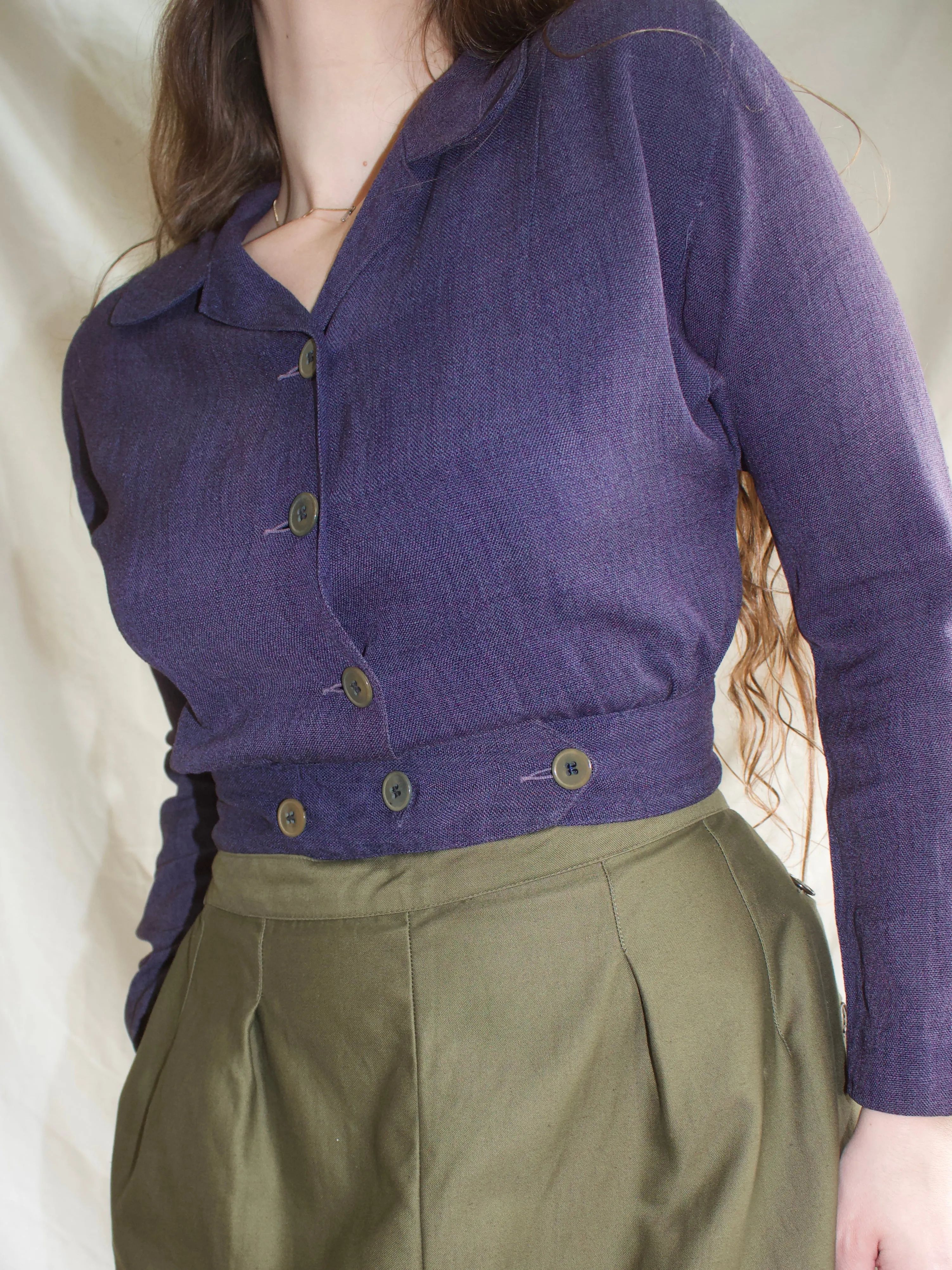 1940s Womens Army Crops (WAC) Military Cotton Sateen Side Button Pants