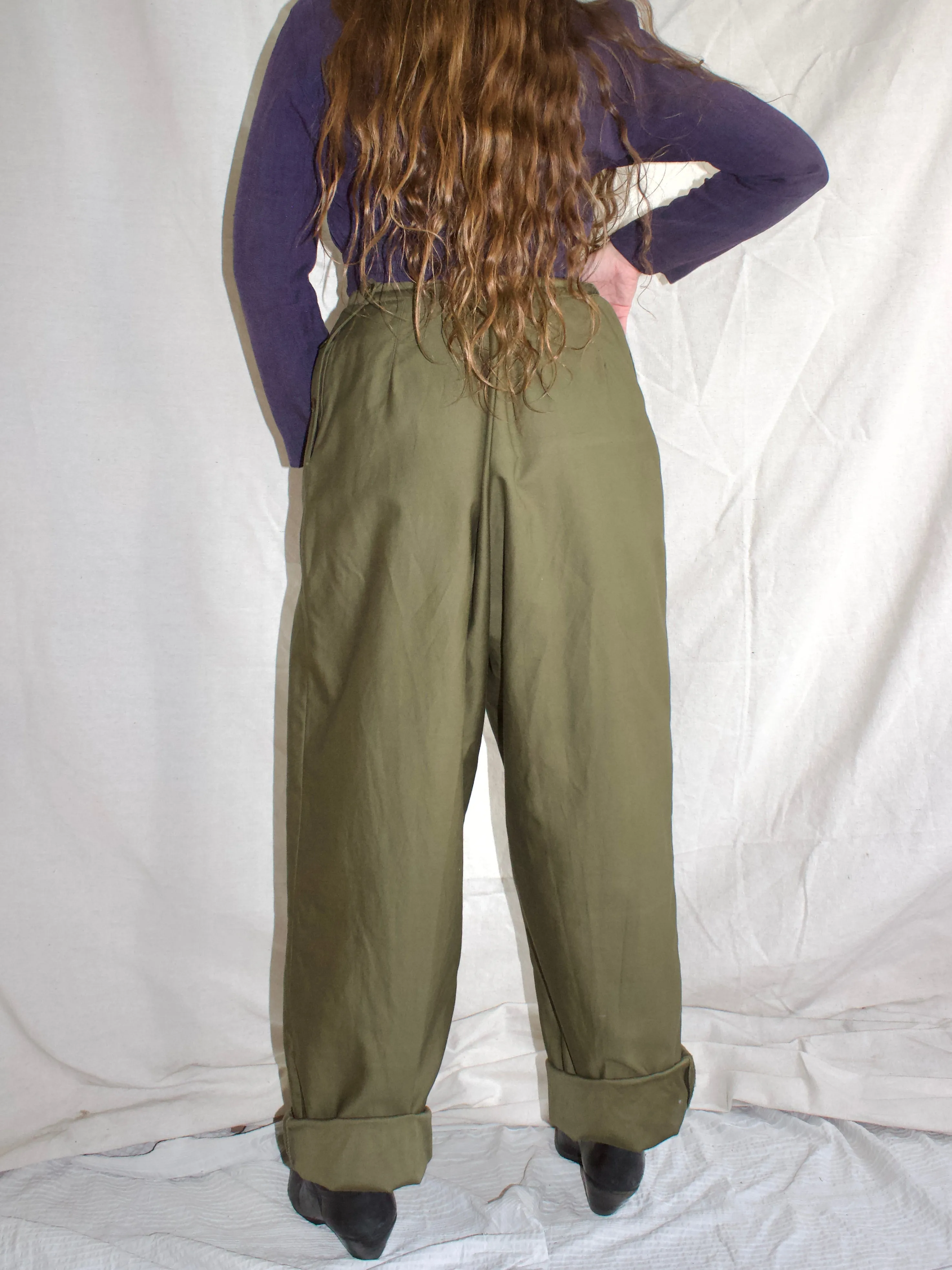 1940s Womens Army Crops (WAC) Military Cotton Sateen Side Button Pants