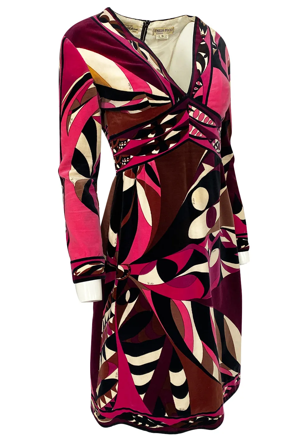 1960s Emilio Pucci Purple & Pink Curved Graphic Print Velvet Dress