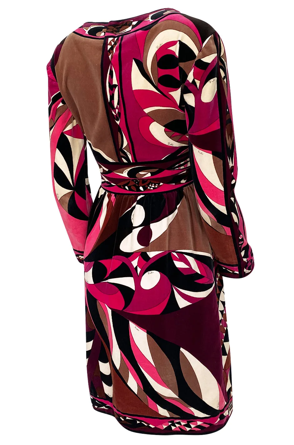 1960s Emilio Pucci Purple & Pink Curved Graphic Print Velvet Dress