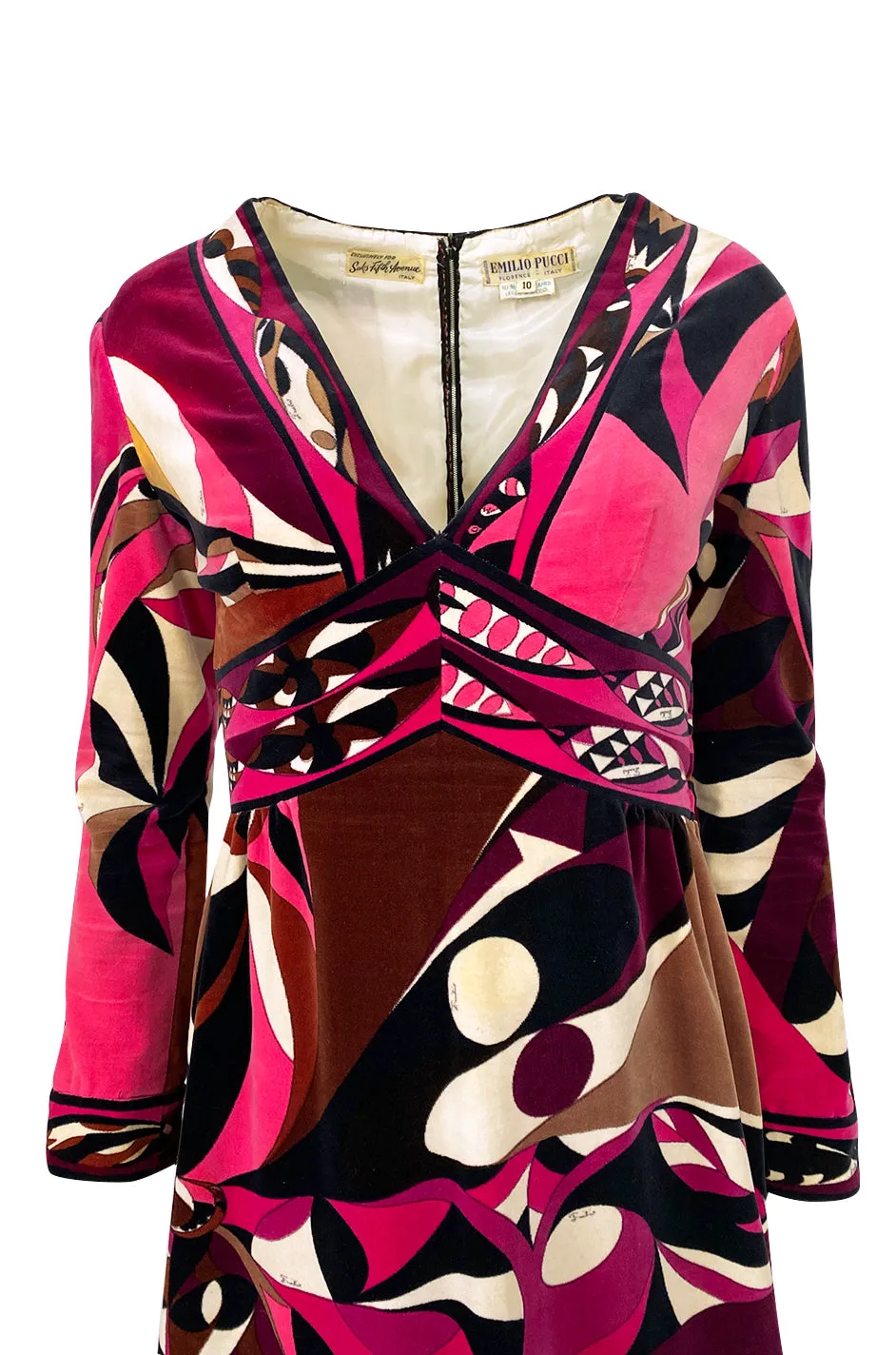 1960s Emilio Pucci Purple & Pink Curved Graphic Print Velvet Dress