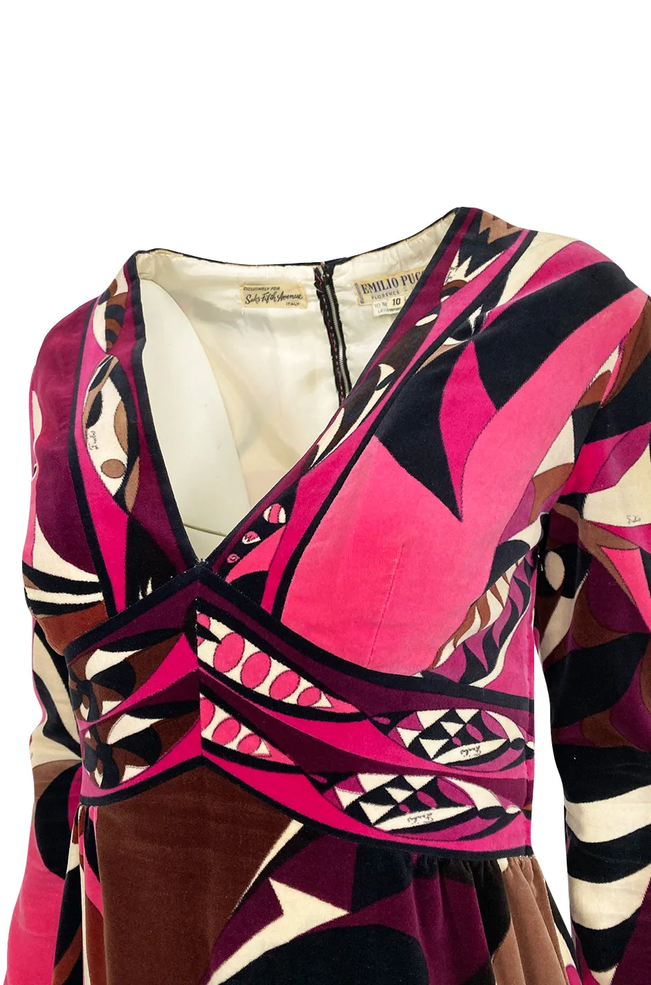 1960s Emilio Pucci Purple & Pink Curved Graphic Print Velvet Dress