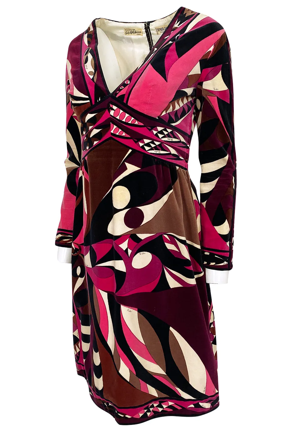 1960s Emilio Pucci Purple & Pink Curved Graphic Print Velvet Dress