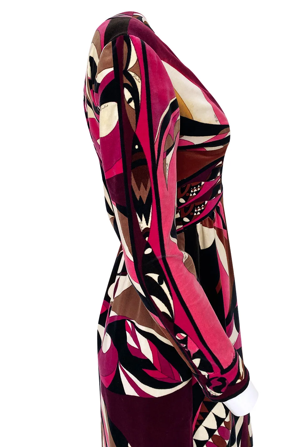 1960s Emilio Pucci Purple & Pink Curved Graphic Print Velvet Dress