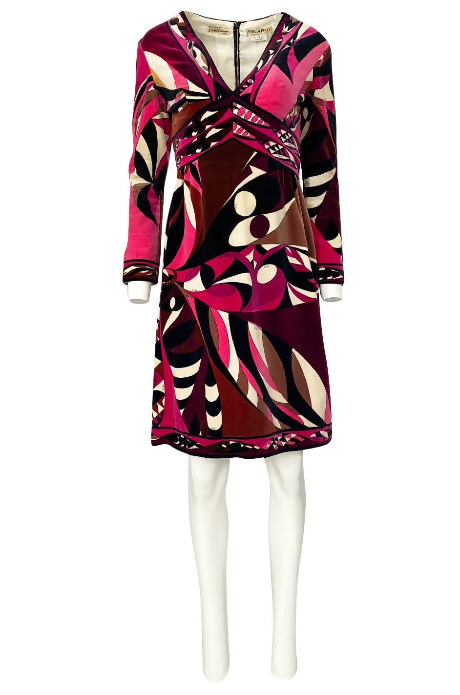 1960s Emilio Pucci Purple & Pink Curved Graphic Print Velvet Dress