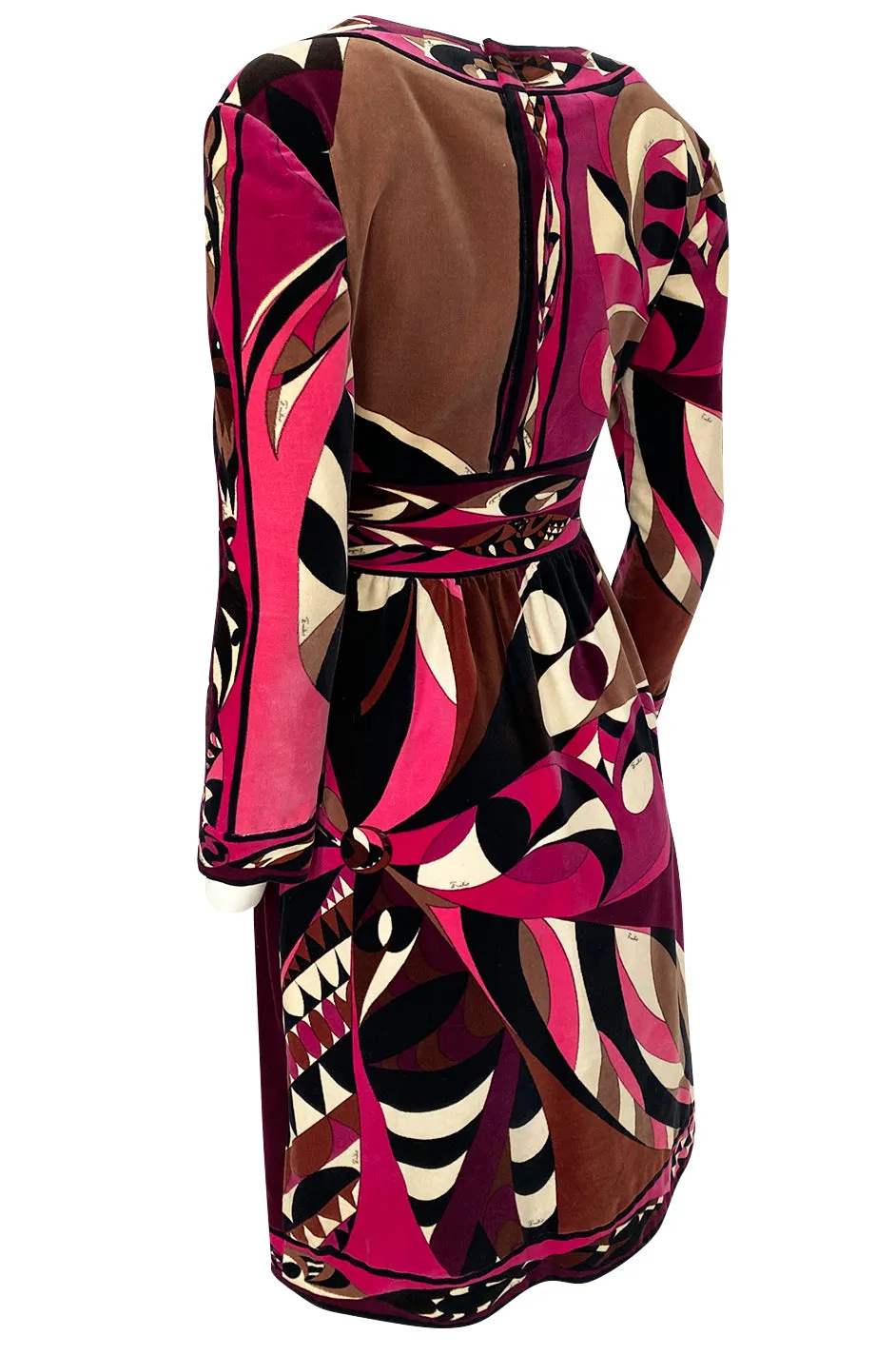 1960s Emilio Pucci Purple & Pink Curved Graphic Print Velvet Dress