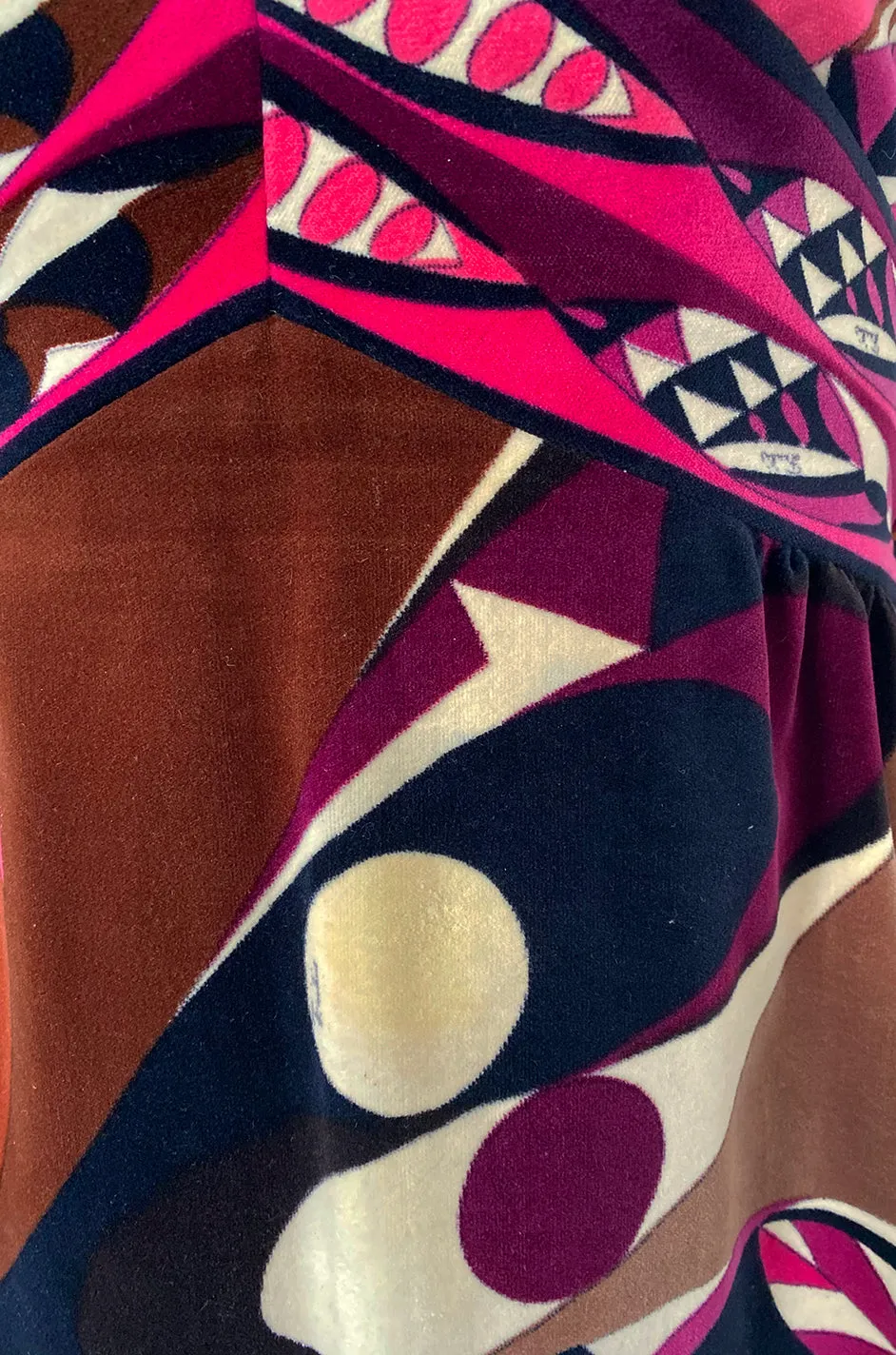 1960s Emilio Pucci Purple & Pink Curved Graphic Print Velvet Dress
