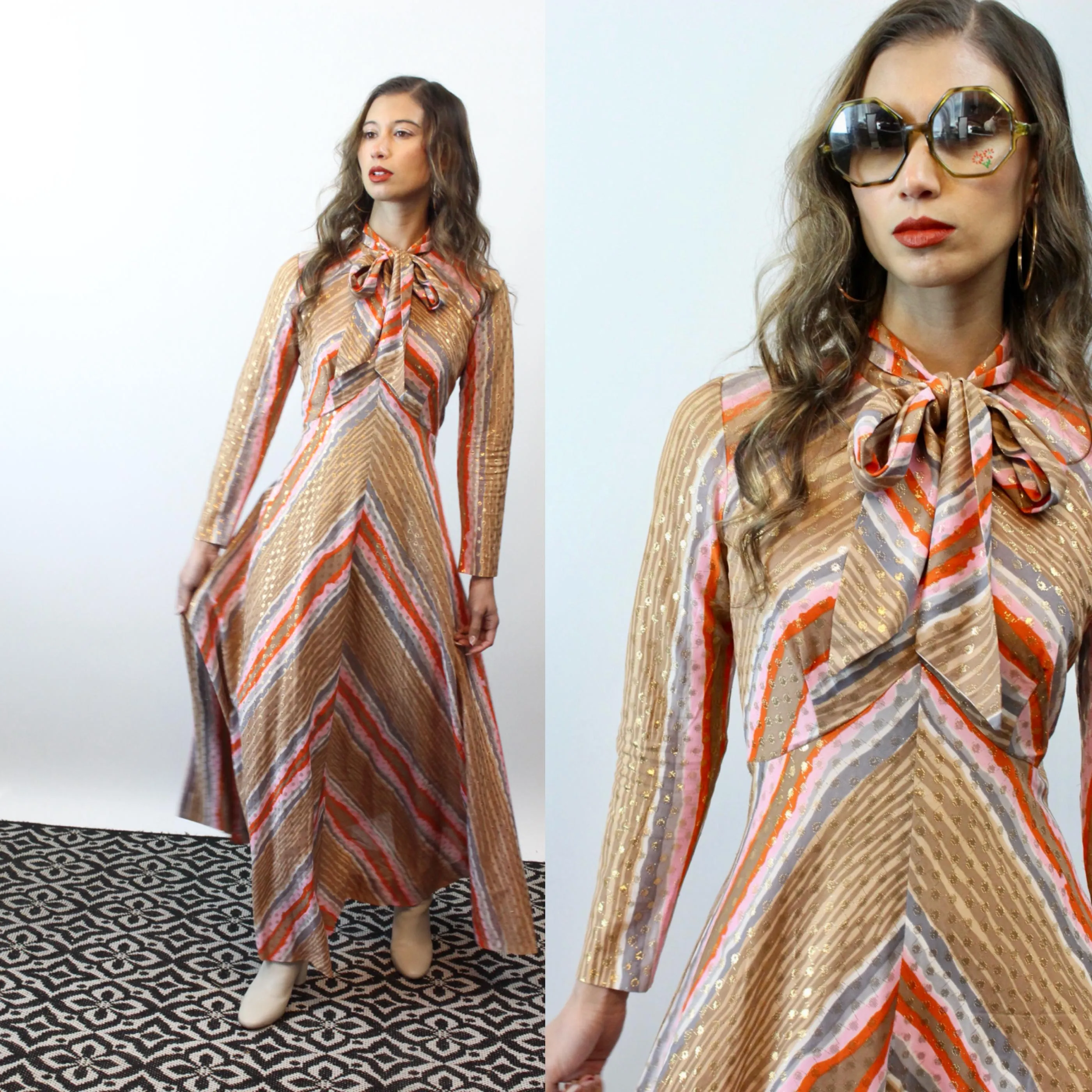 1960s GOLD BOW maxi dress xs | new fall winter