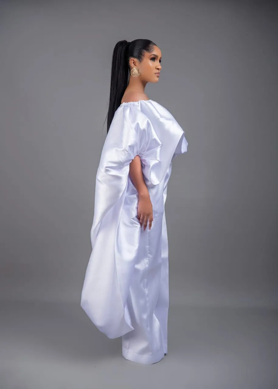 2- piece Kese white cape high low and wide leg pant set