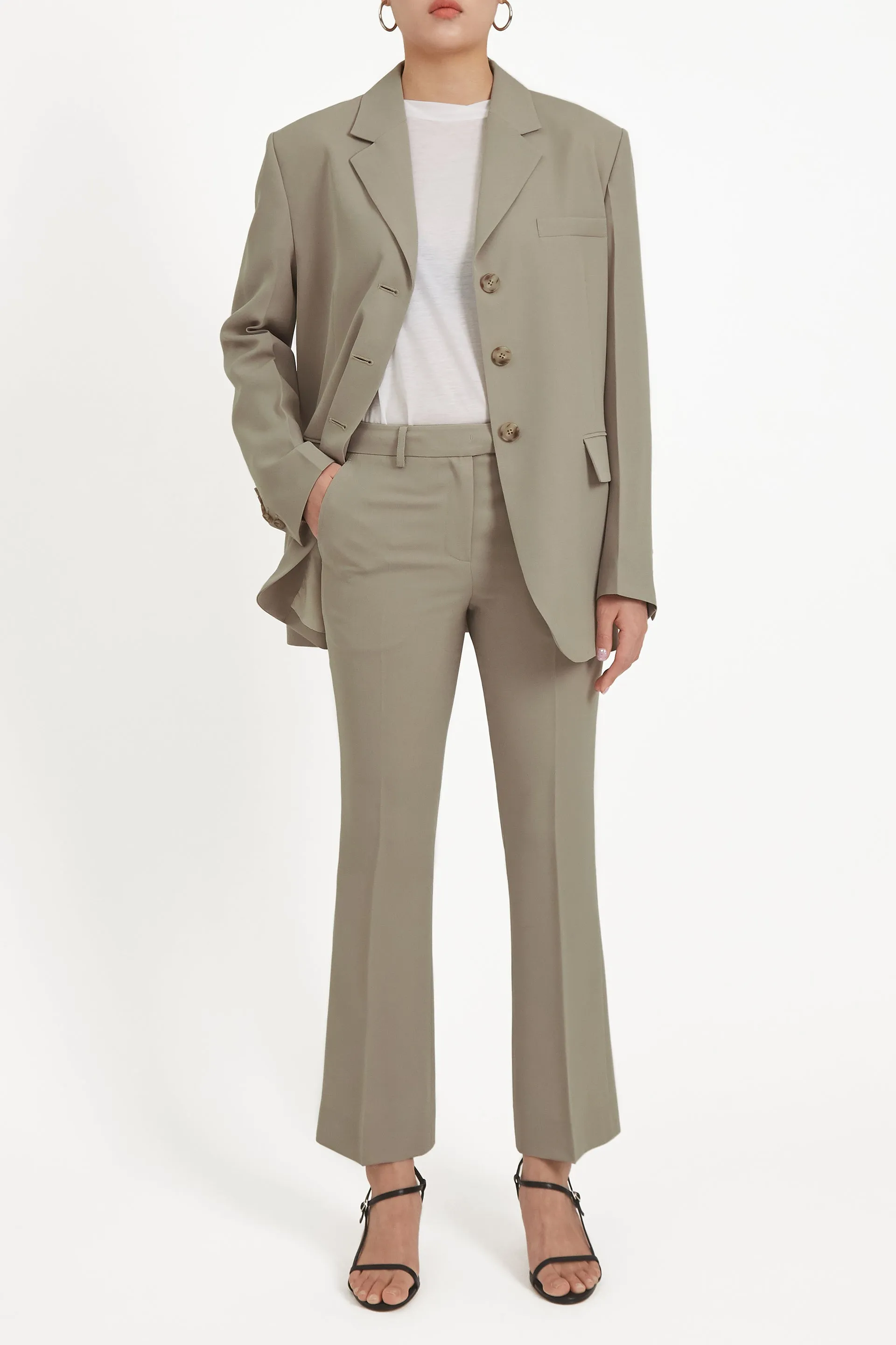 [60% OFF] Taupe cropped flow flare trousers