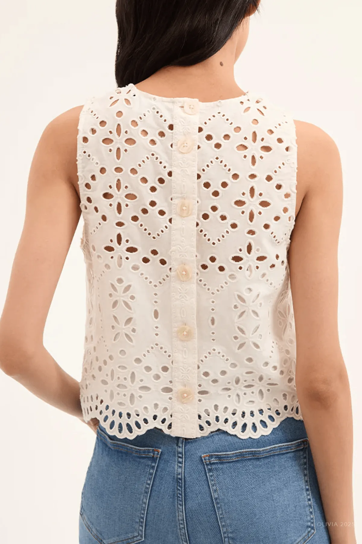 Adelyn Cotton Eyelet Tank in Off-White