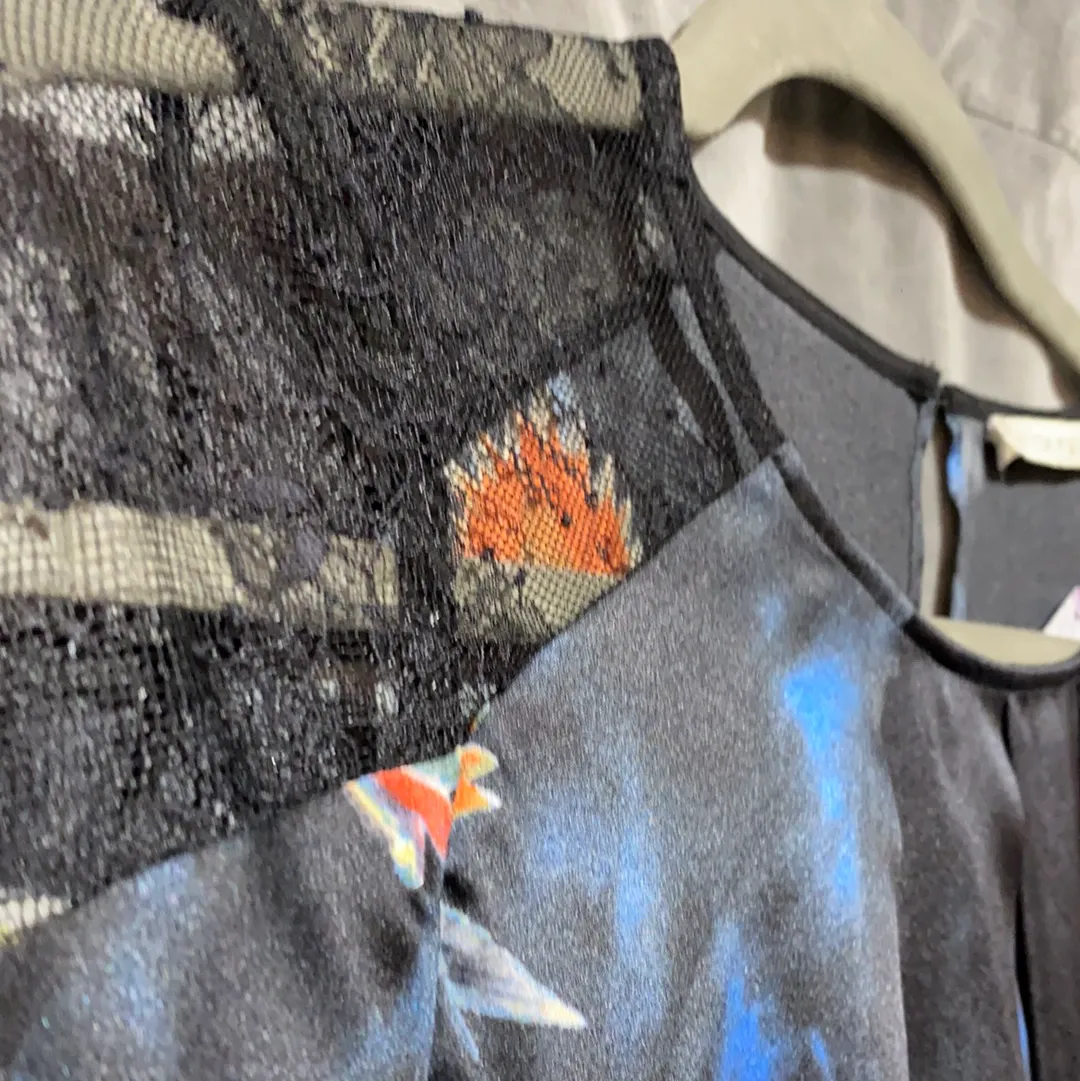 Alice and Olivia Floral and Bird Print Silk Top
