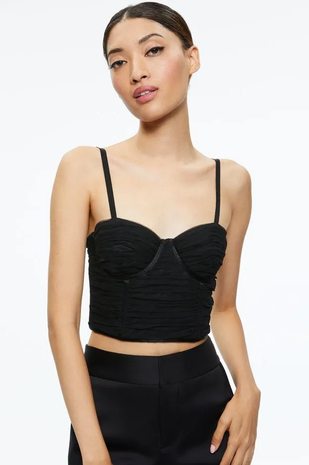 alice   olivia - Damia Ruched Bustier Top in Black
