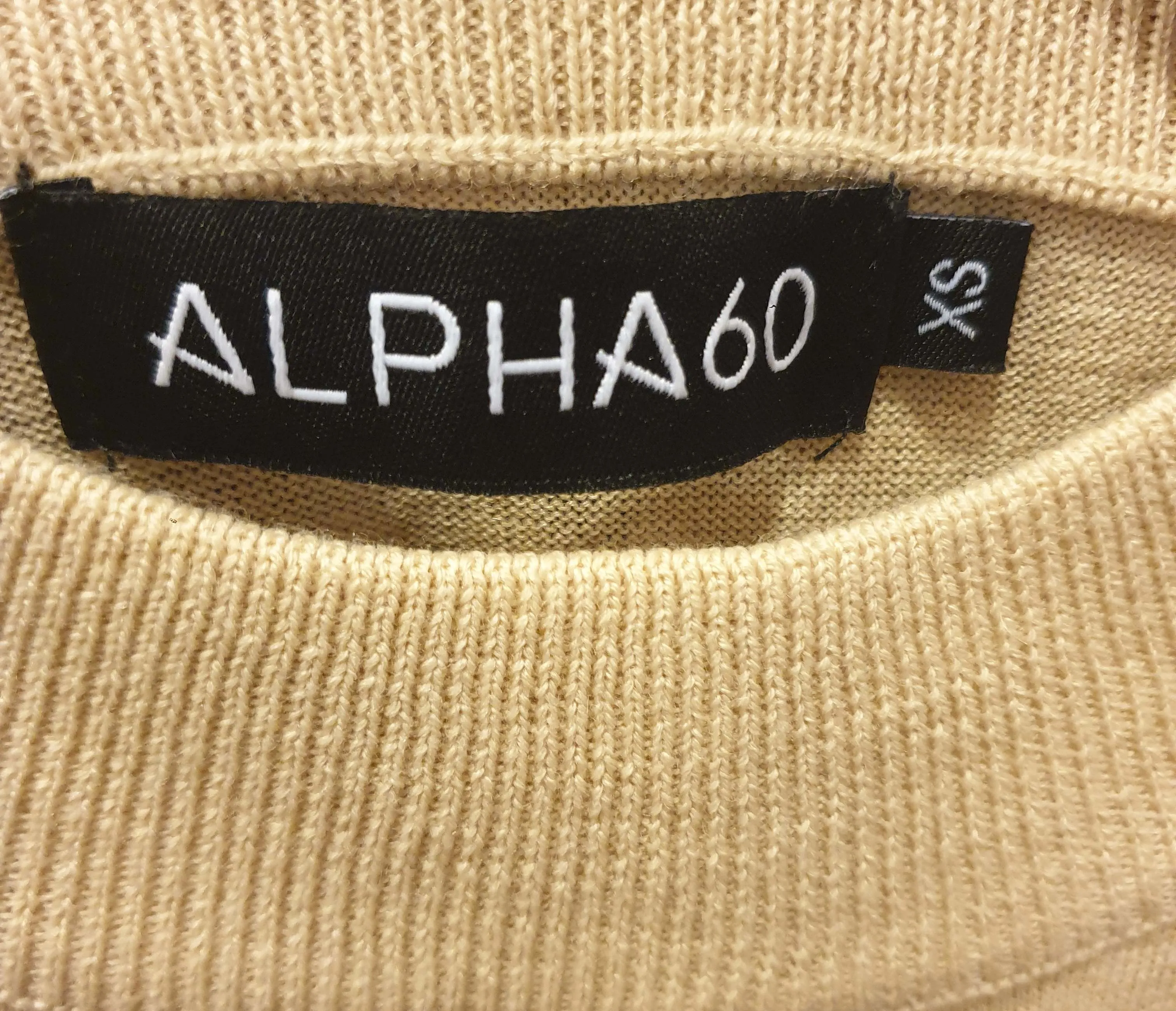 Alpha 60 light beige wool mix knit with 100% silk sleeves size XS, best fits size 8