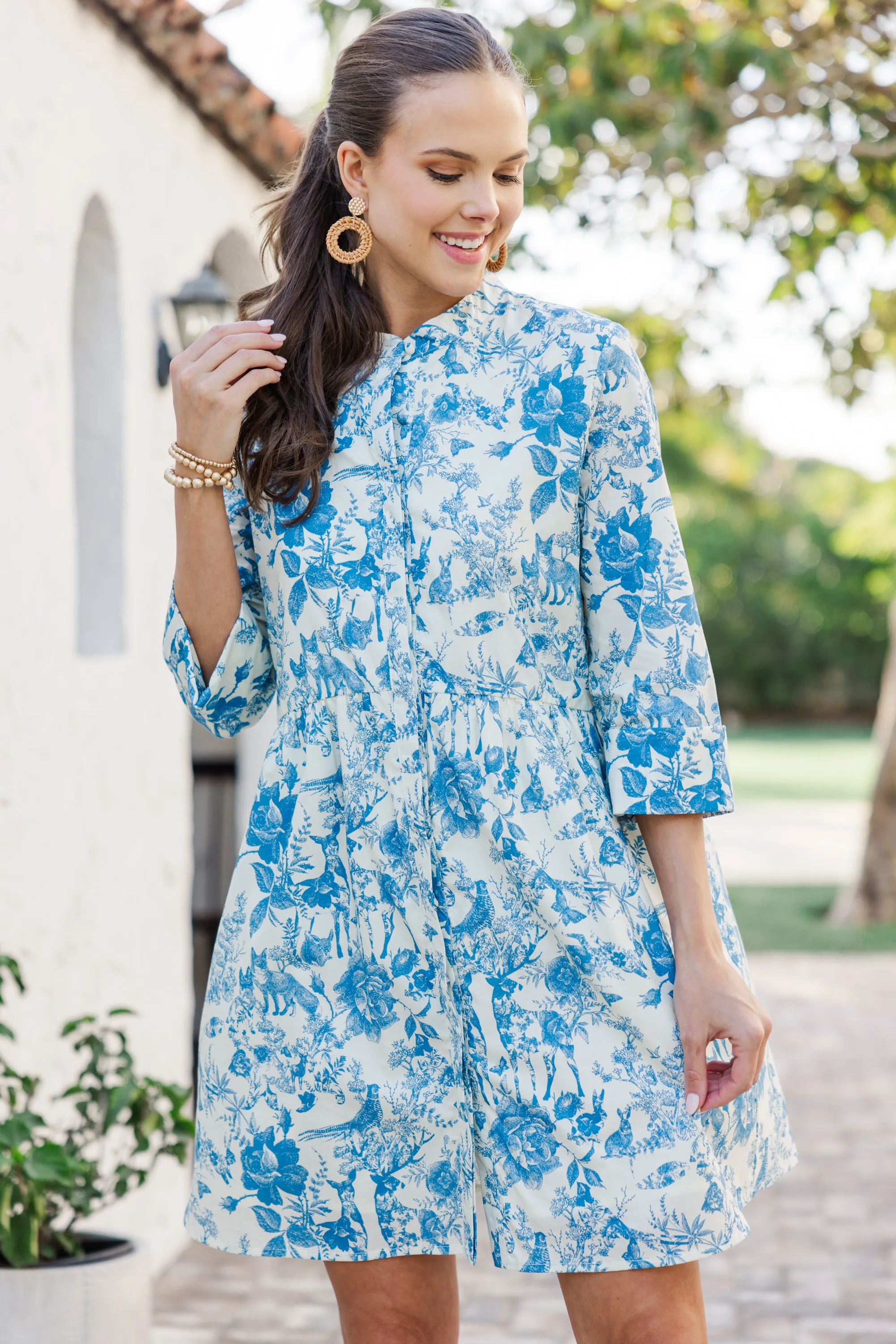 Always The One Blue Animal Toile Shift Dress