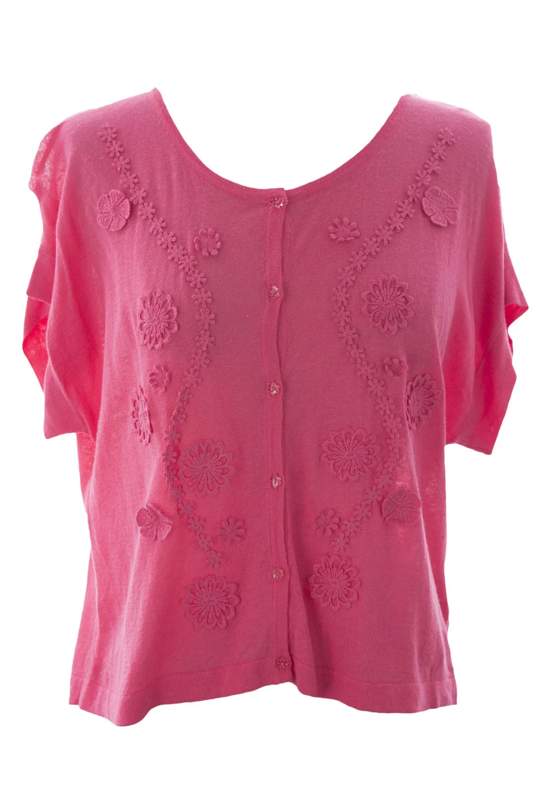 August Silk Women's Floral Knit Short Sleeve Cardigan NWT $68