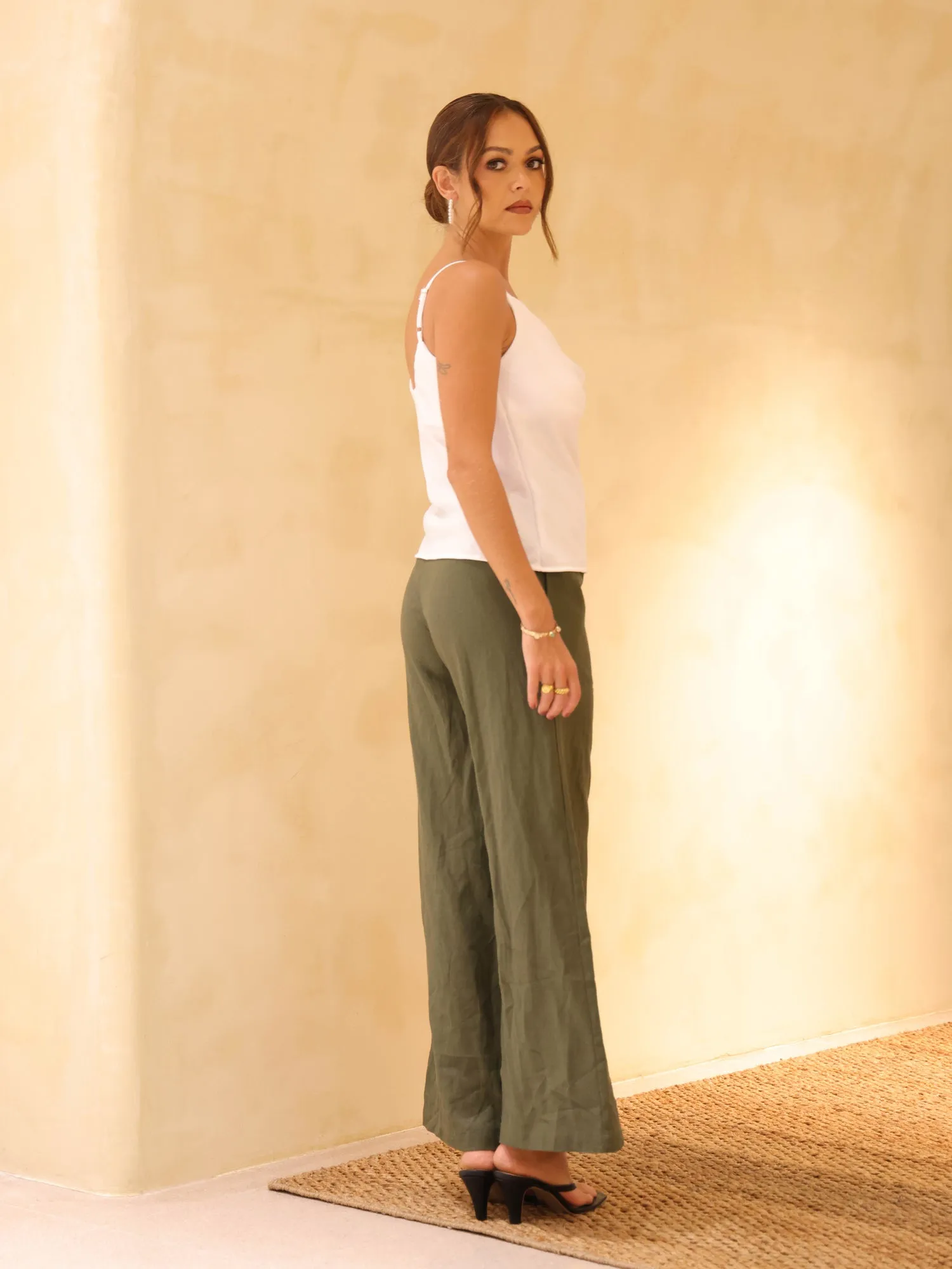 Back Elasticated High Waist Linen Pant