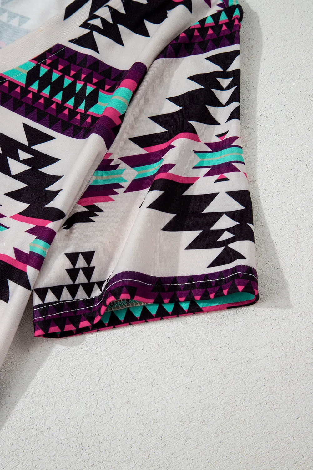Beige Western Aztec Printed Long T-shirt Dress