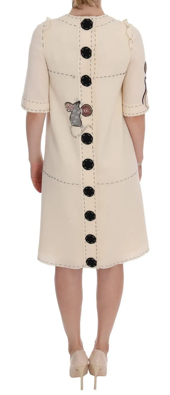 Beige Wool MOUSE Crystal Dress