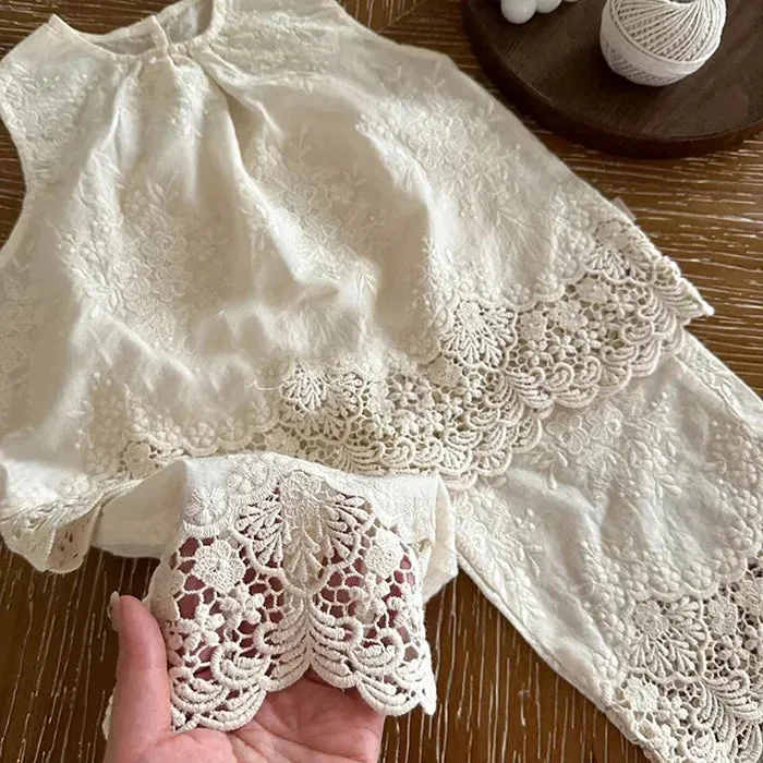 Belle Lace Top and Cropped Trouser Set