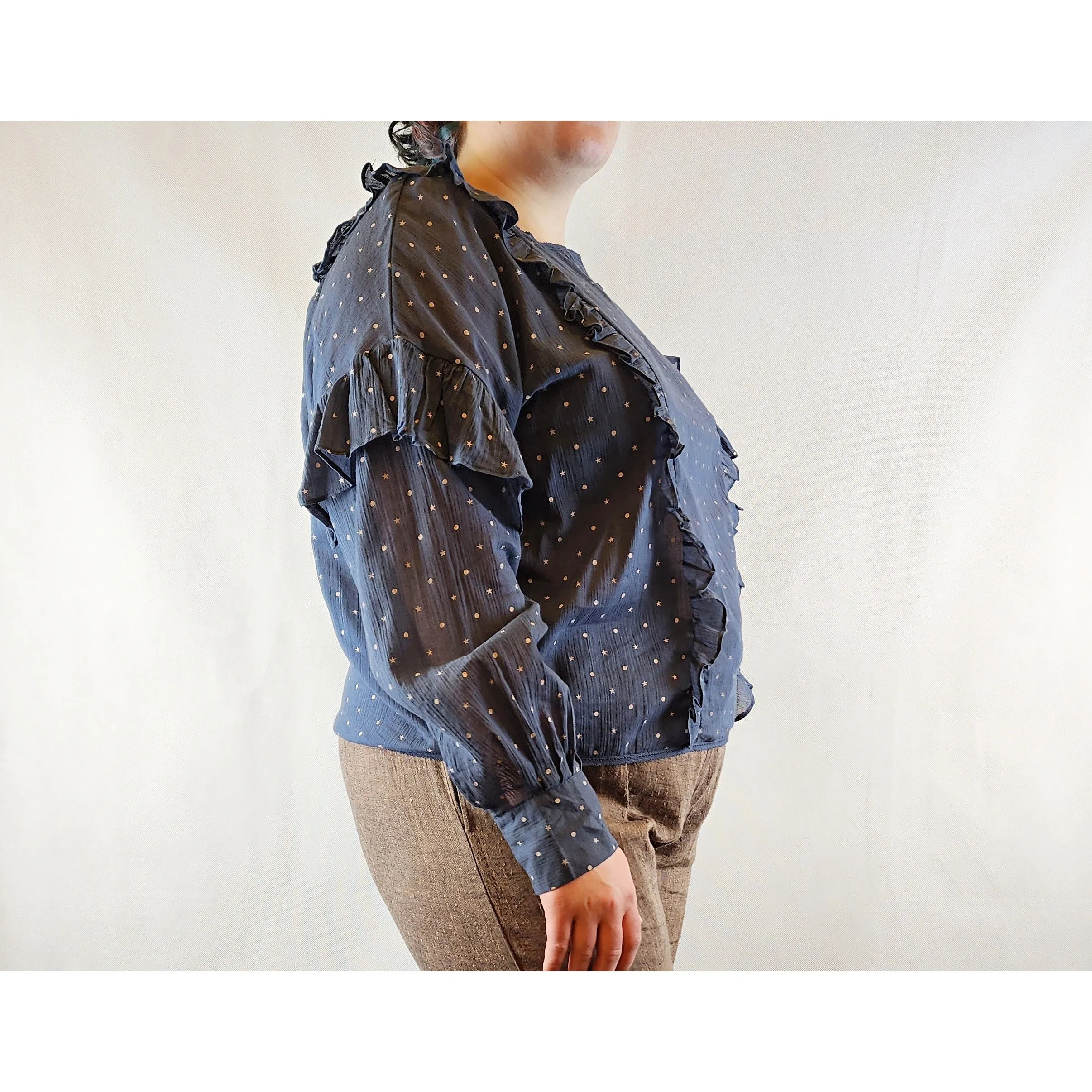 Bettina Liano frilled long sleeve cotton top size 14
