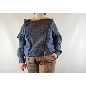 Bettina Liano frilled long sleeve cotton top size 14