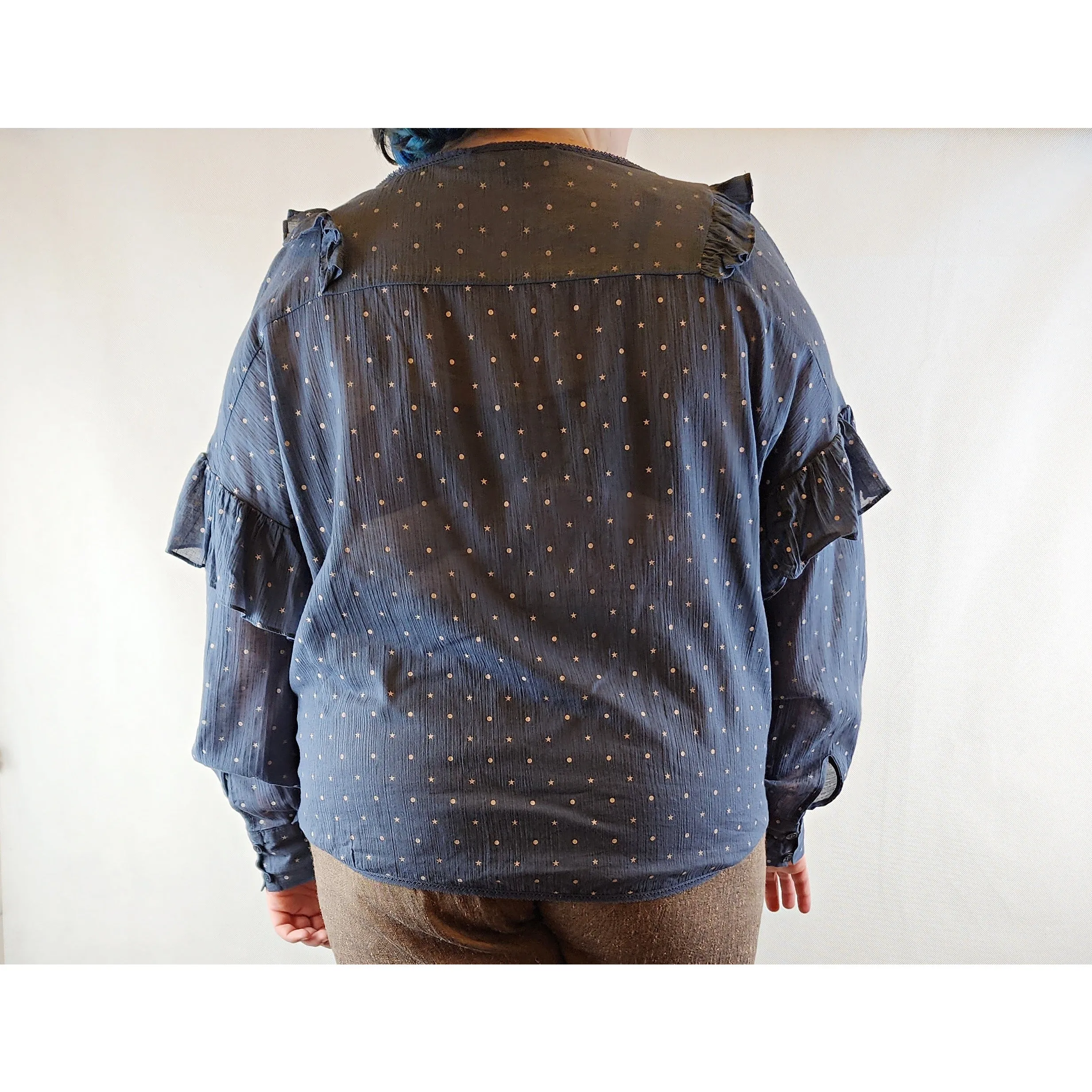 Bettina Liano frilled long sleeve cotton top size 14