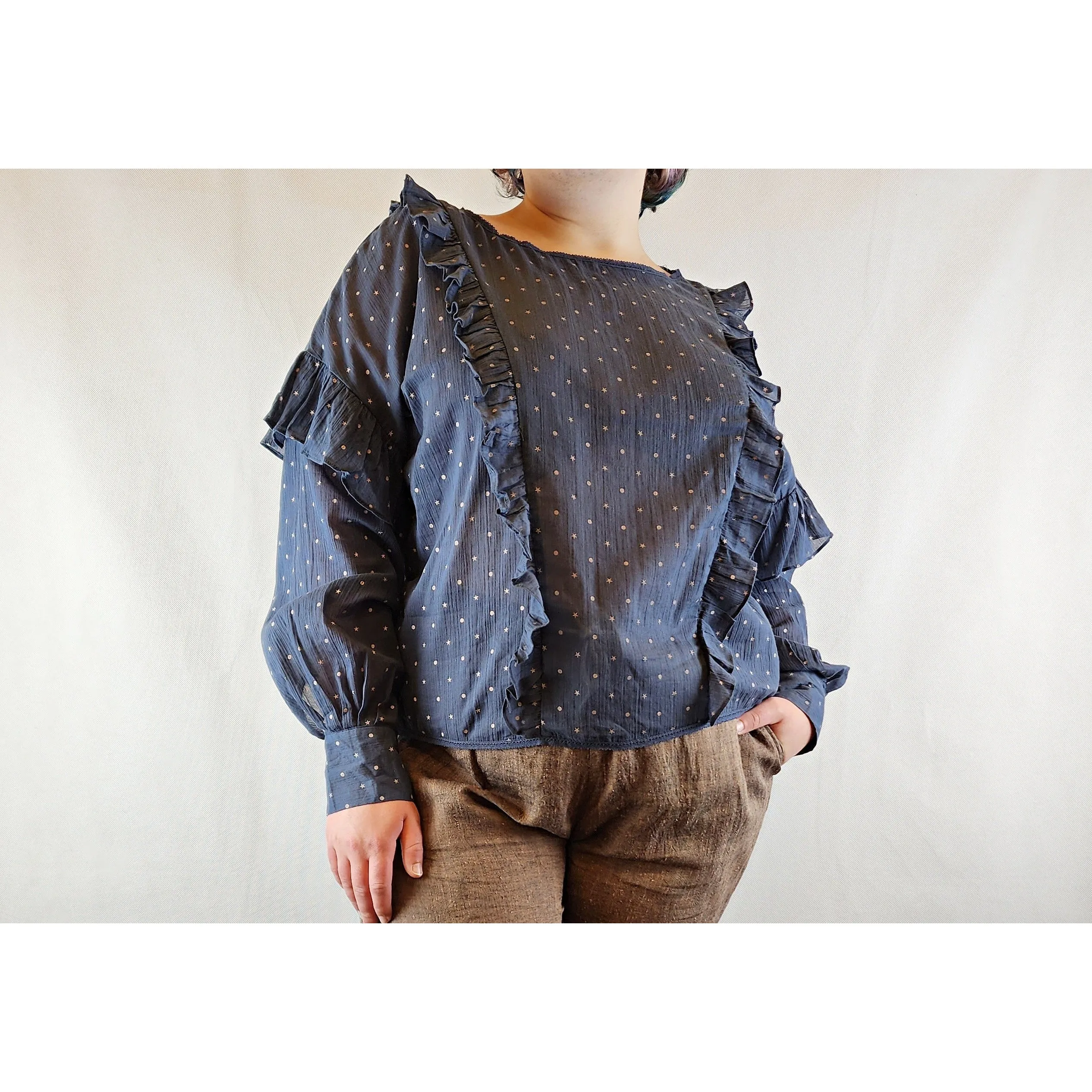 Bettina Liano frilled long sleeve cotton top size 14