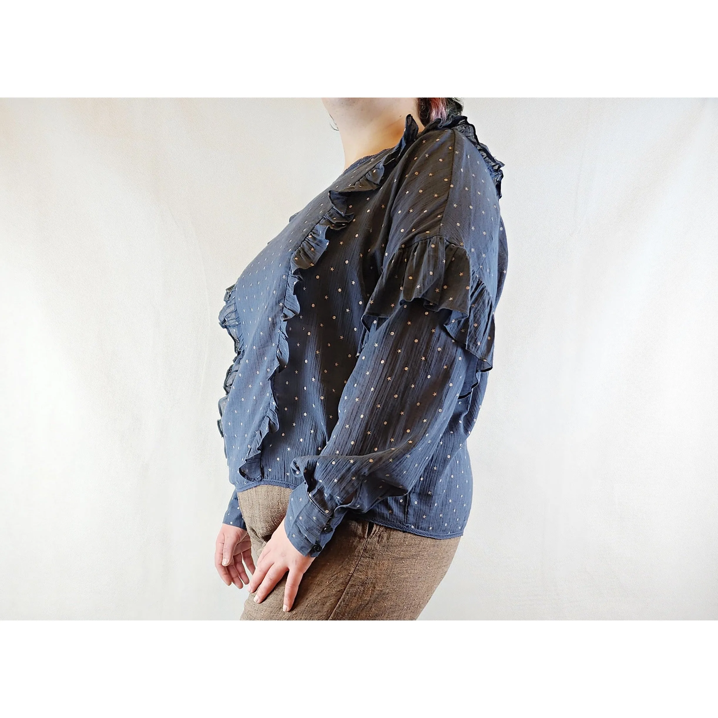 Bettina Liano frilled long sleeve cotton top size 14