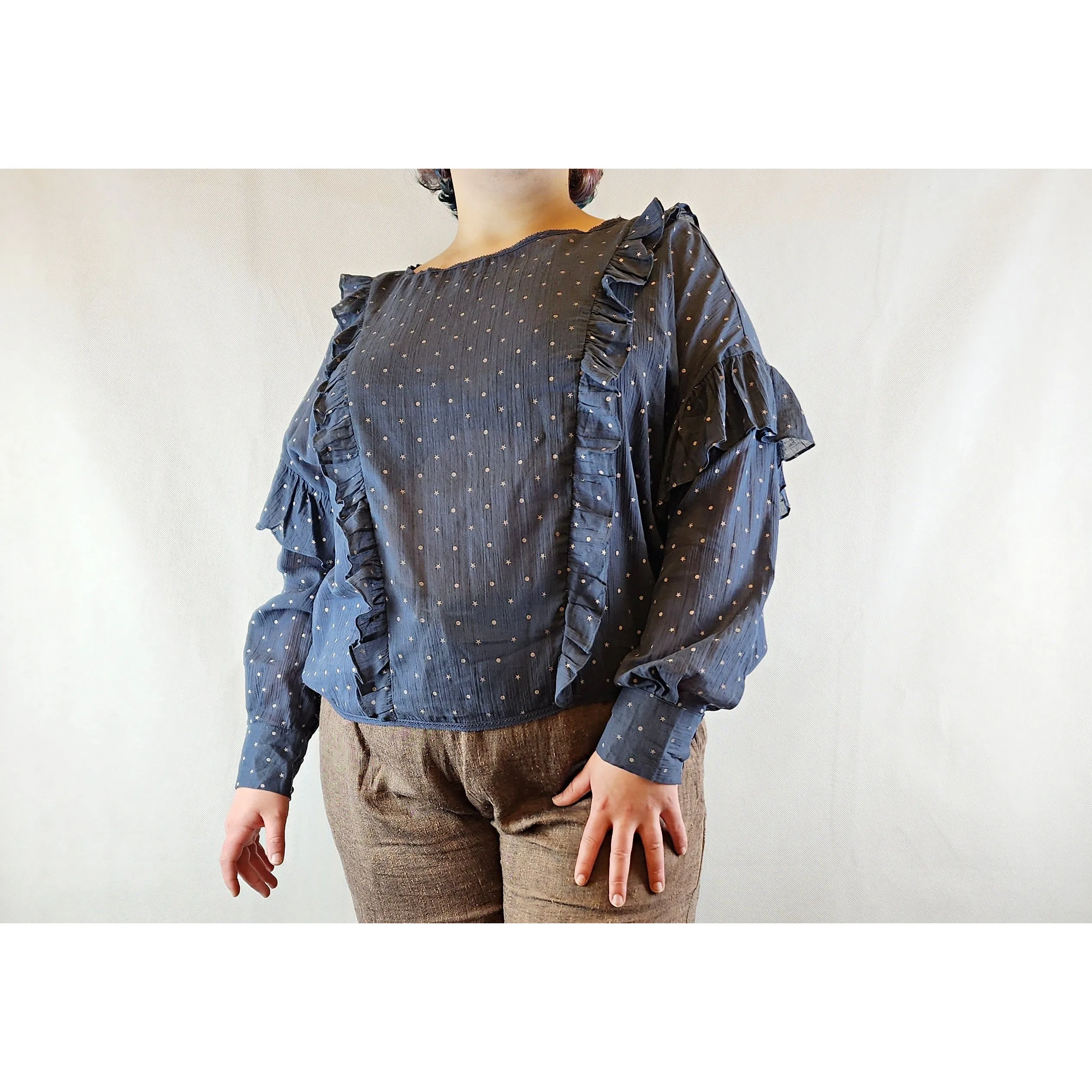 Bettina Liano frilled long sleeve cotton top size 14