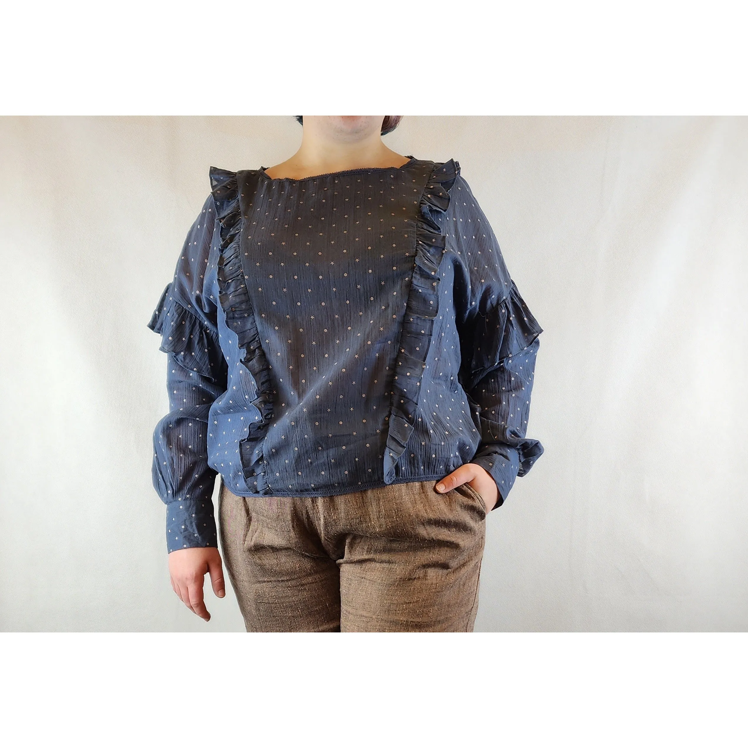Bettina Liano frilled long sleeve cotton top size 14