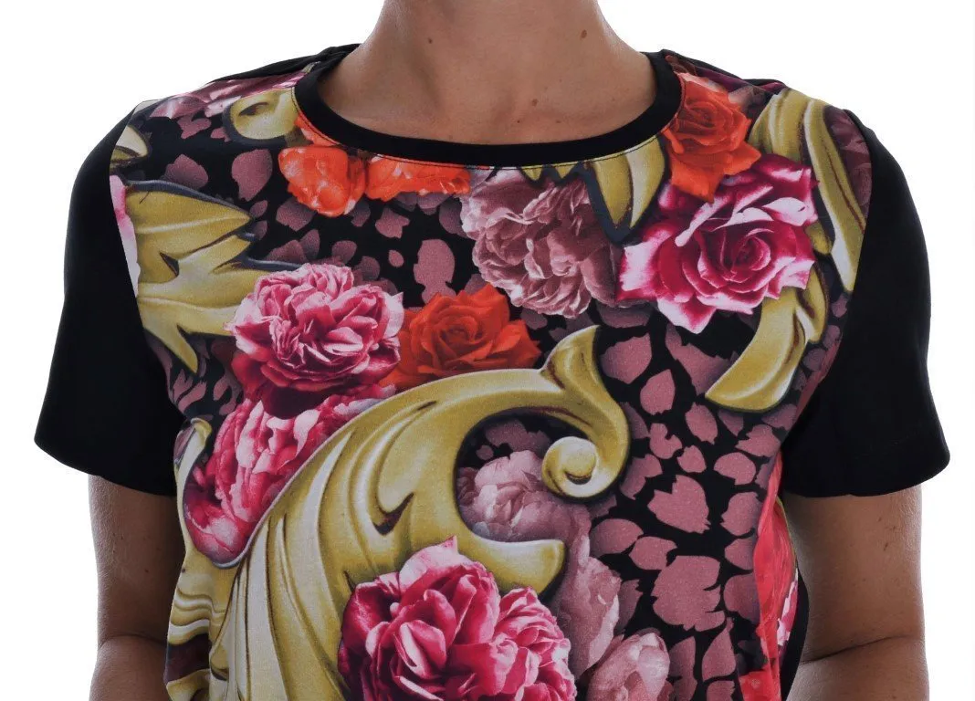 Black Cotton Motive Print T-Shirt