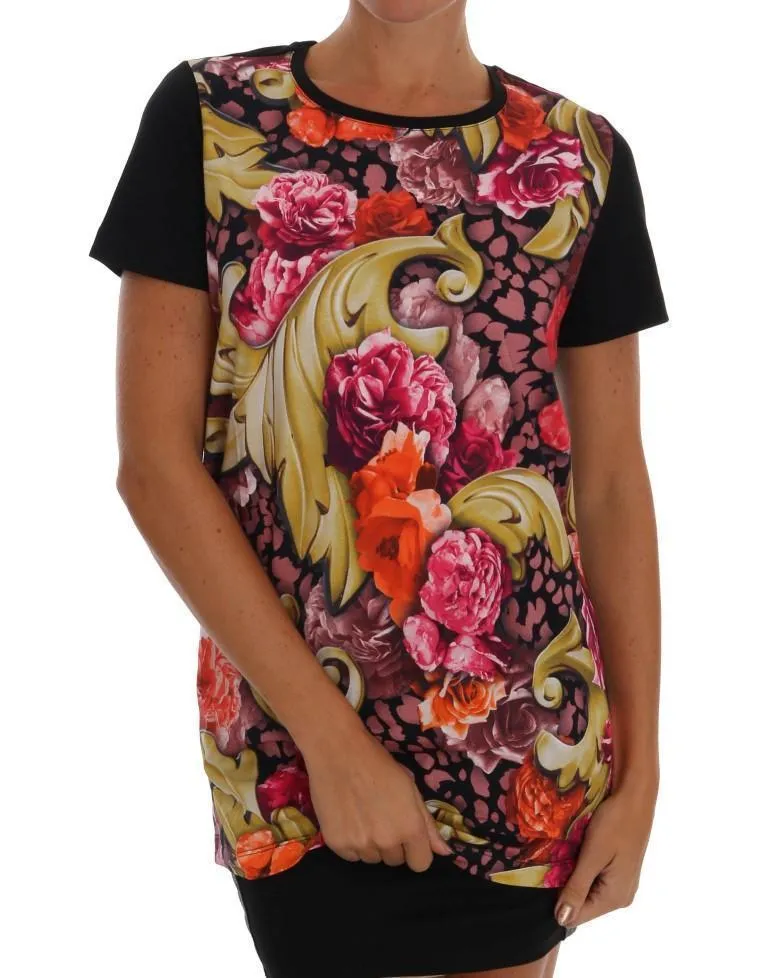 Black Cotton Motive Print T-Shirt