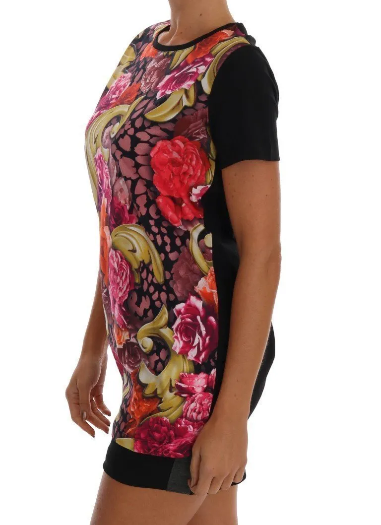 Black Cotton Motive Print T-Shirt