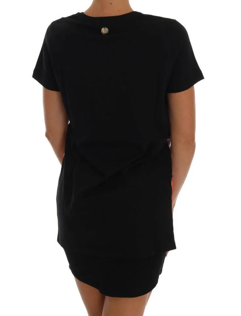 Black Cotton Motive Print T-Shirt