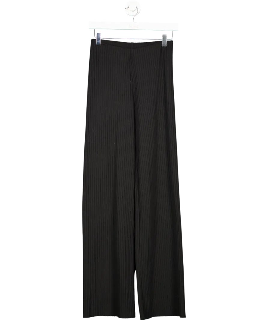 Black Ribbed Wide Straight-leg Trouser UK XS