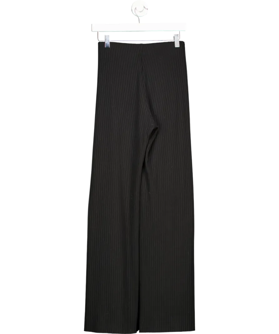 Black Ribbed Wide Straight-leg Trouser UK XS