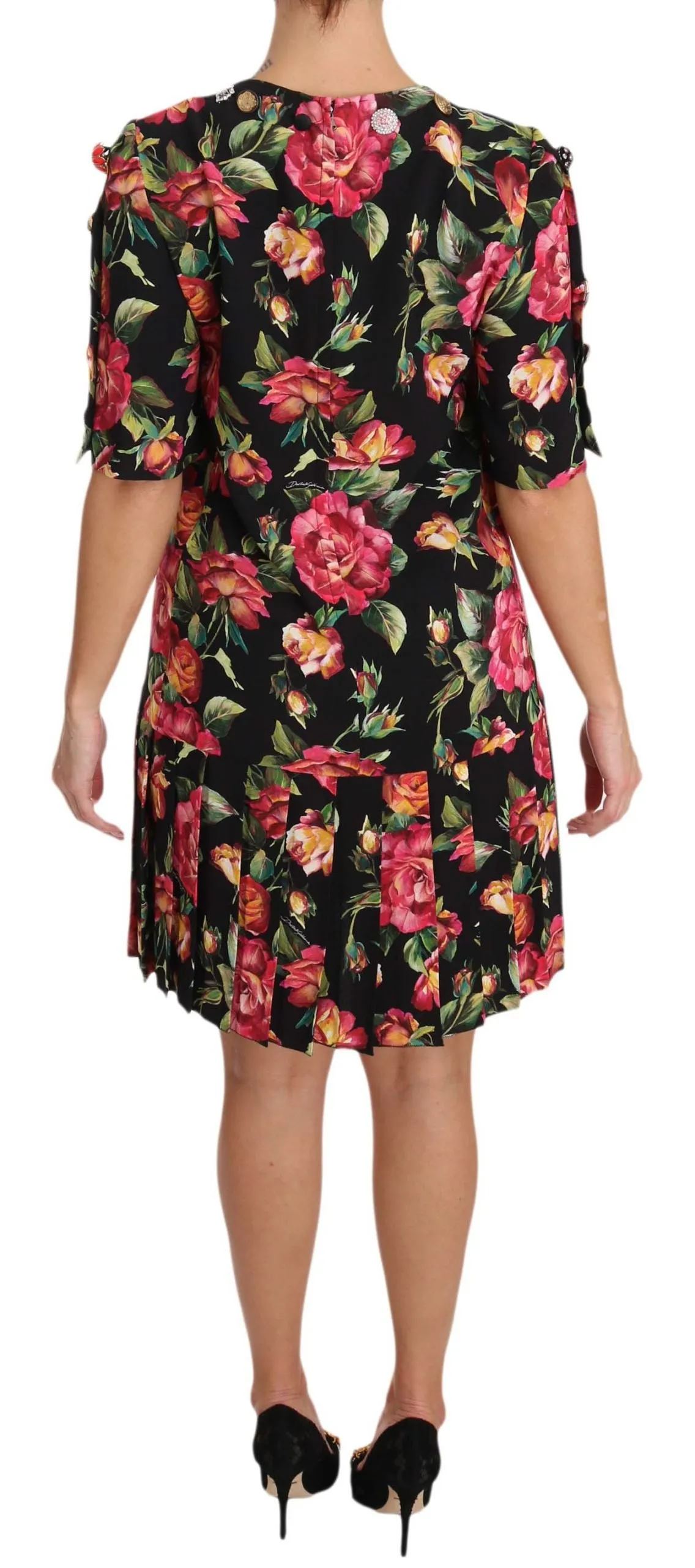 Black with multicolor Crystal Roses A-Line Shift Dress