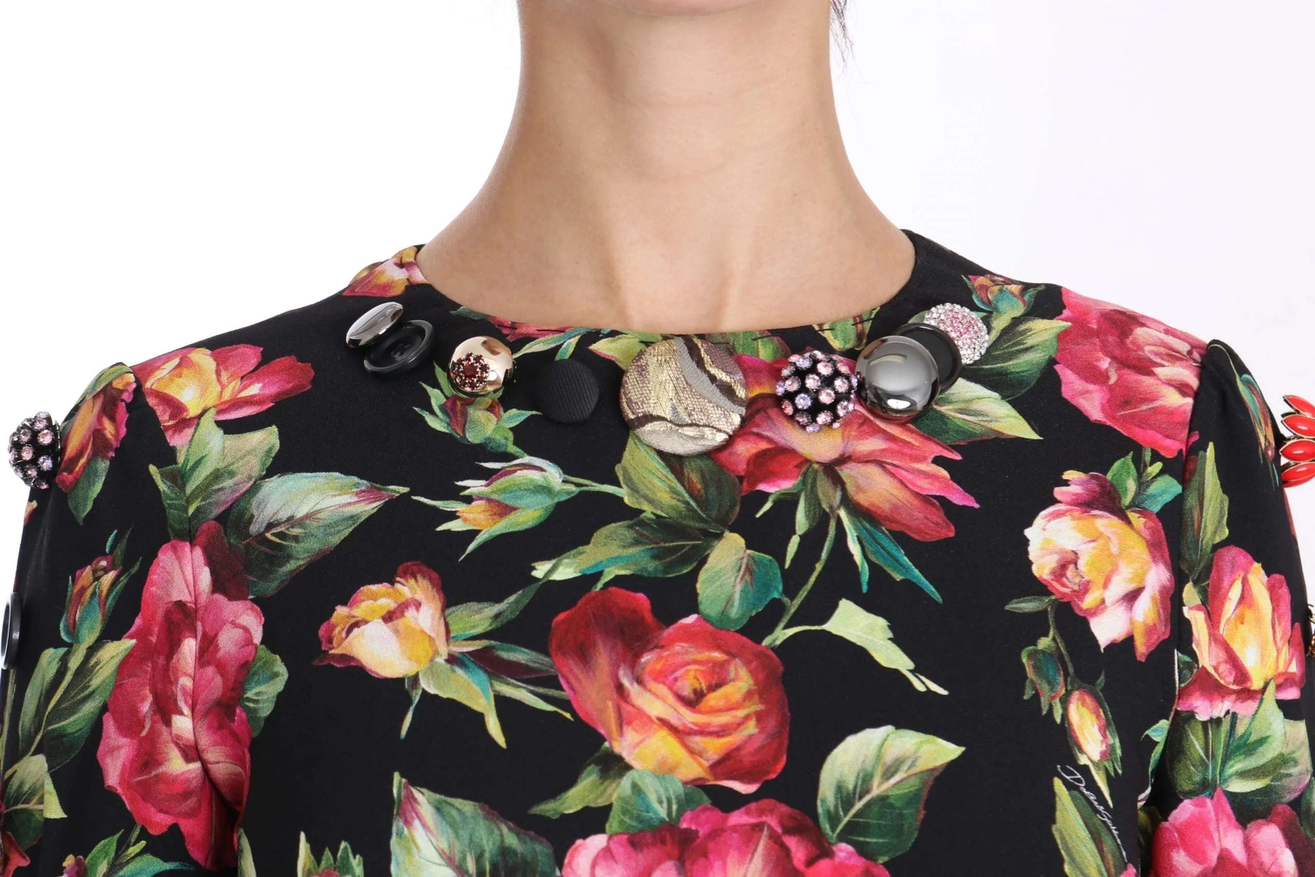 Black with multicolor Crystal Roses A-Line Shift Dress