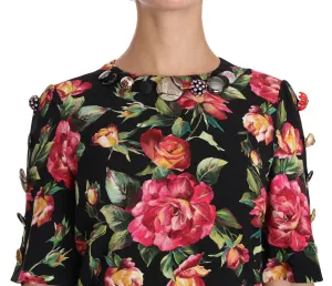 Black with multicolor Crystal Roses A-Line Shift Dress
