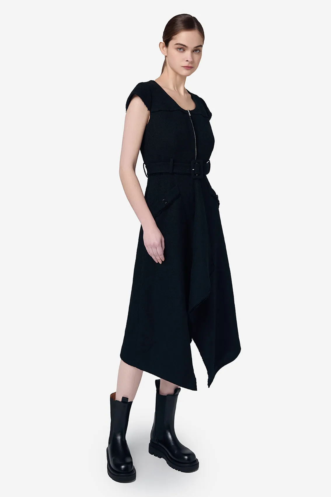 BLACK WOOL ACRYLIC DRESS