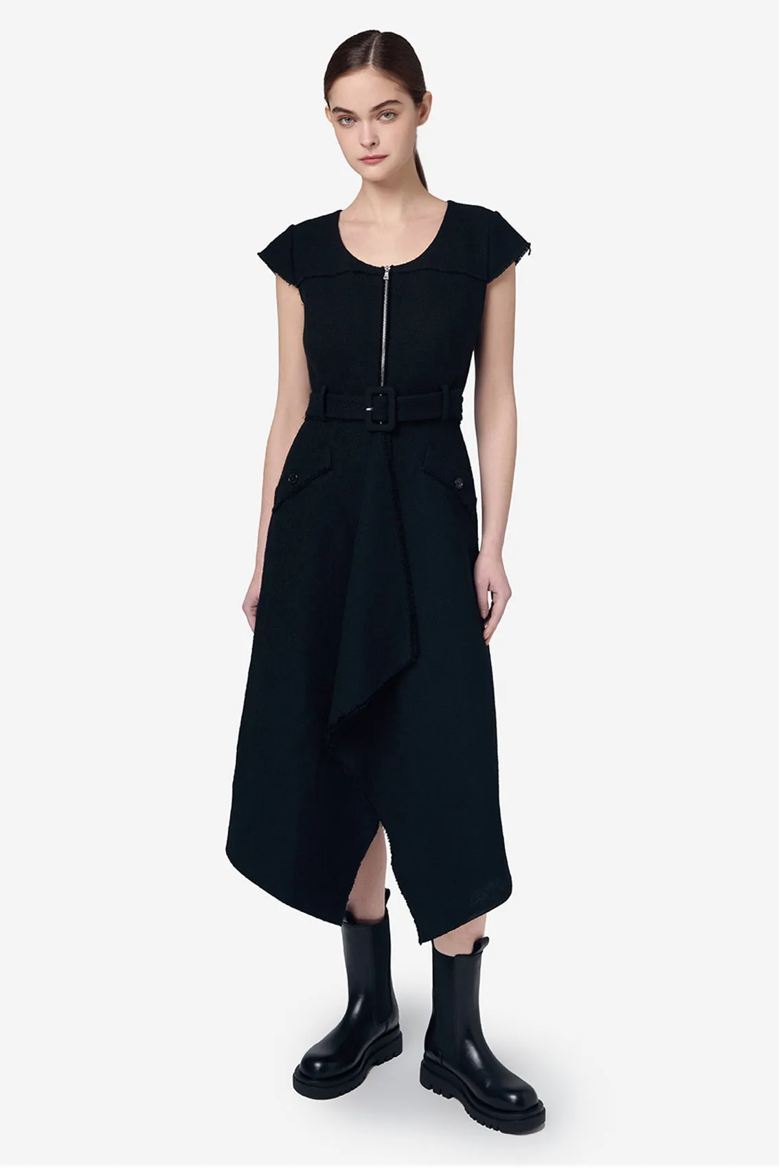 BLACK WOOL ACRYLIC DRESS
