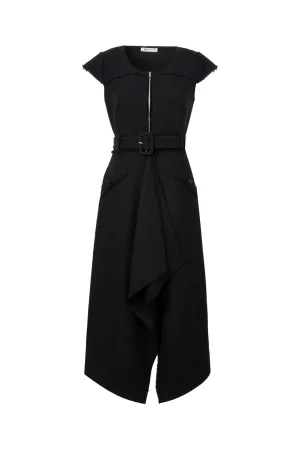 BLACK WOOL ACRYLIC DRESS