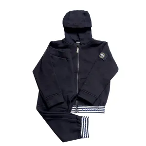 Boys Zipper Sweat 2 Piece Set-Navy and Blue