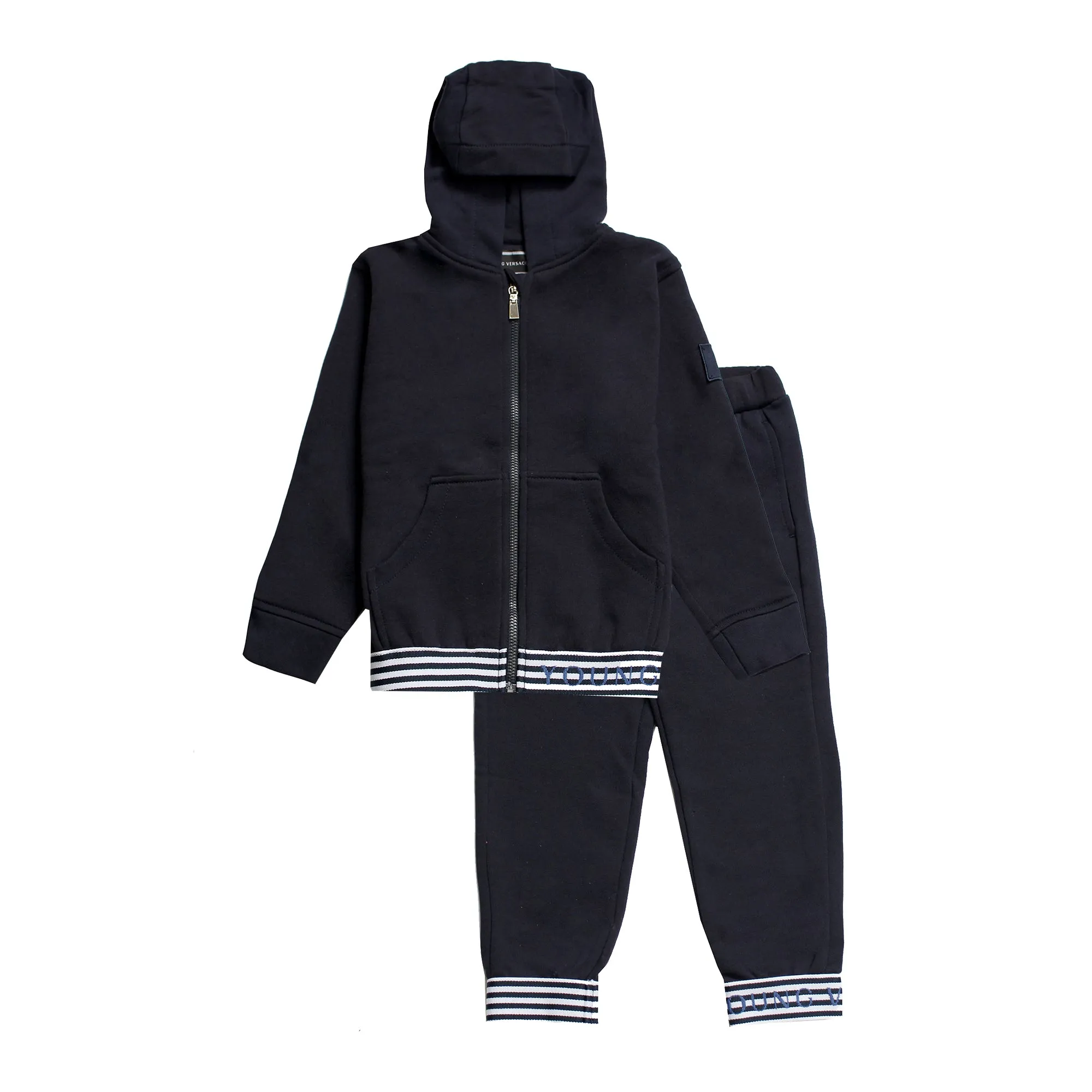 Boys Zipper Sweat 2 Piece Set-Navy and Blue