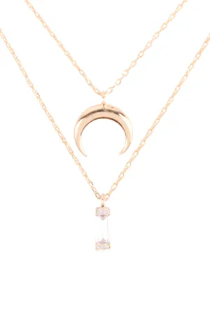 BRASS MOON CRYSTAL 2 LAYERED SET PENDANT NECKLACE