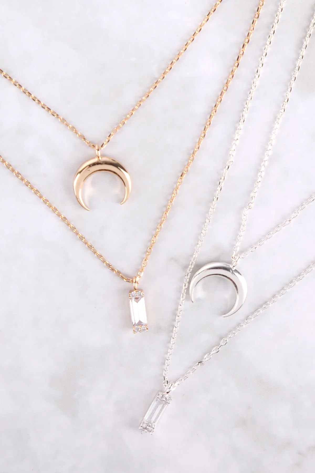 BRASS MOON CRYSTAL 2 LAYERED SET PENDANT NECKLACE