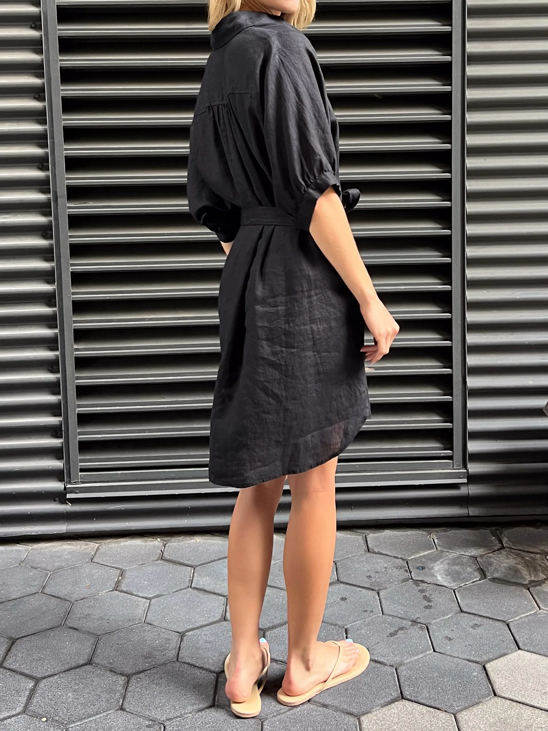 Brittan Dress in French Linen - Black
